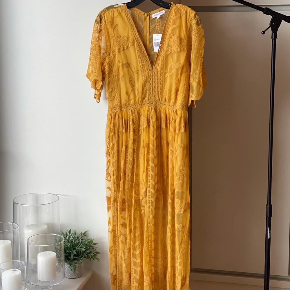 NWT - Socialite - Mustard Lace Maxi Dress, L